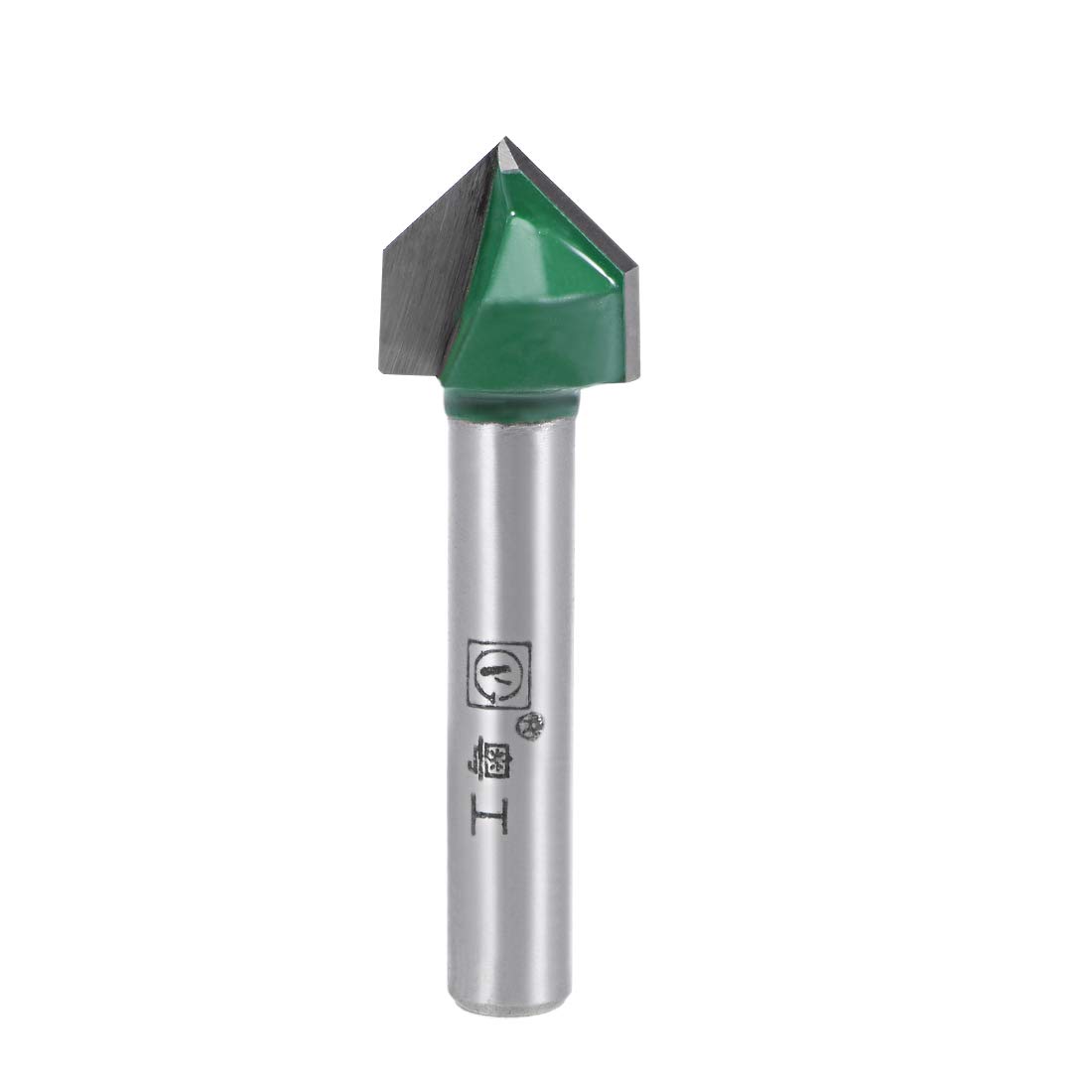 sourcing map 90 Degree V-Groove Router Bit 1/2" Dia with 1/4" Shank, Titanium Steel Tipped V Grooving Bit (Green)