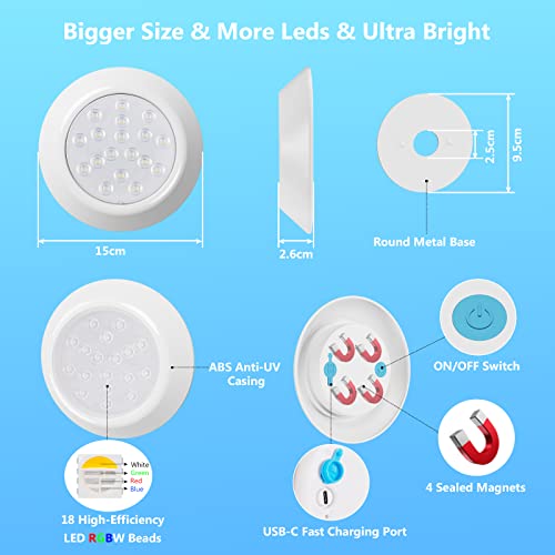 LyLmLe Hottub 2 Pack Rechargeable LED Spotlight RGBW IP68 Waterproof with Remote Control, Up to 40 Hours, 15 cm Magnetic Underwater Lights for Off-Ground Pools
