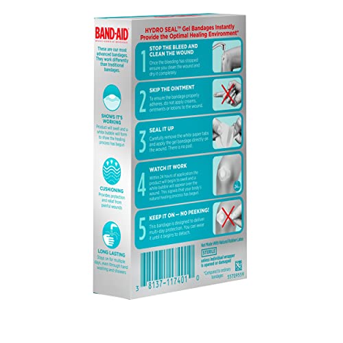 BAND-AID BRAND HYDRO SEAL ADHESIVE WATERPROOF BANDAGES, LARGE HYDROCOLLOID GEL BANDAGES FOR FIRST AID SUPPORT BETTER HEALING FOR MINOR BLISTERS, CUTS & SCRAPES, FSA/HSA ELIGIBLE, 6 CT