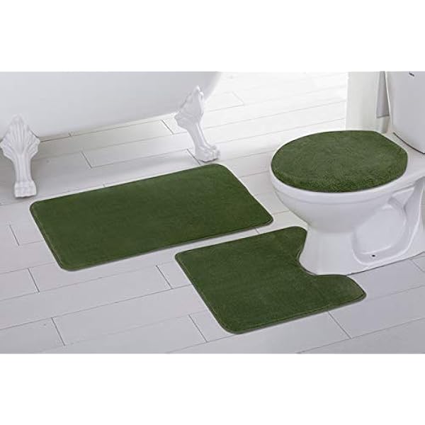 Amazon Com Elegant Homes 3 Piece Bathroom Rug Set Bath Rug Contour Mat Lid Cover Non Slip With Rubber Backing Solid Color Angela Olive Green Home Kitchen