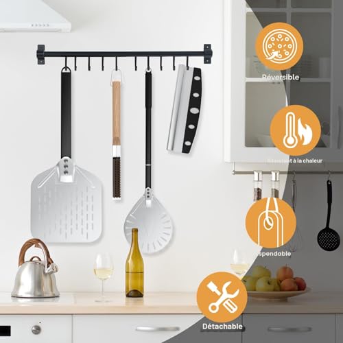 4 Piece Pizza Set - Perforated Pizza Peels 30 cm + 9 Inch Round Aluminium Pizza Peel + Professional Pizza Cutter + Cleaning Brush for Pizza Oven Made of Palm Fibre Bristles