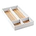 mDesign Stackable Makeup Organizer for Bathroom Drawers, Vanities, Countertops: Organize Makeup Brushes, Eyeshadow Palettes, Lipstick, Blush, Concealer - 4 Sections - White/Light Wood Finish
