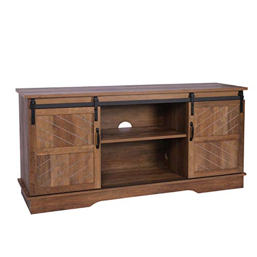 58" Modern Farmhouse Wood TV Stand with Sliding Barn Door,Media Console Entertainment Center,for Home Living Room (Rustic Oak) - Image 3