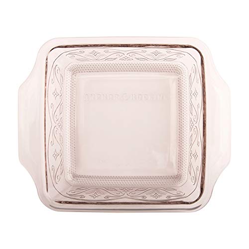 アンカーホッキングSquare Baking Dish – ガラス – 8 x 8 – エンボス – ローズ