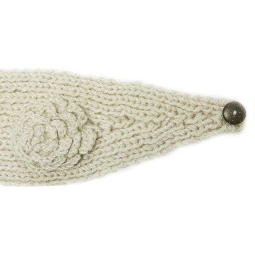 Wrapables Hand Knit Winter Warmth Floral Headband, Khaki