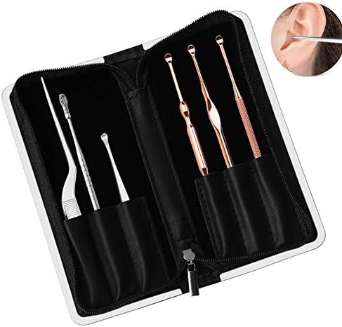 Ear Spoon Ear Wax Removal Kit - 6-Piece Blackhead Extractor Tool Ear Cleaning Stainless Steel With Coil With Storage Box