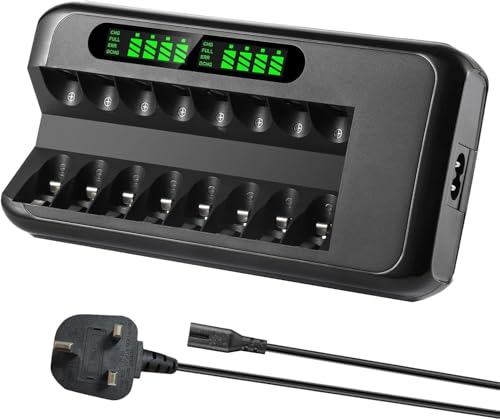 ENEGON Battery Charger, Fast Charging 1 to 8 AA/AAA Ni-MH Ni-CD Batteries, 1.2V Output, 1000mA Current Rating, 5 Hour Charge Time, Intelligent LCD Display, Safe Charging, Universal 100-240V AC Adapter