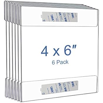 Niubee 4x6 inch Wall Mount Acrylic Sign Holder with 3M Tape Adhesive for Office, Home, Store, Restaurant, No Drilling - Horizontal (6 Pack)