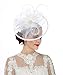Lucky Leaf Women Girl Fascinators with Hair Clip Hairpin Hat Bowknot Feather Flower Veil Cocktail Wedding Tea Party Hat (8-White)