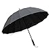 Becko 47 Inches Black Auto Open Umbrella Long Umbrella with 16 Ribs, Durable and Strong Enough for the Fierce Wind and Heavy Rain, Classic Style with Soft Foam Rubber Stick Handle, Unisex Umbrella