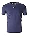 FLATSEVEN Men's Slim Fit Casual Short Sleeve Henley T Shirt (THS100) Blue, L
