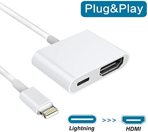 Lightning to HDMI, Lightning HDMI Cable Adapter, Lightning 1080P HDMI Video Output Home Theater Adapter for iPhone/iPad, 4K HDMI Sync Screen Converter for HDTV/Projector/Monitor, Must Supply Power