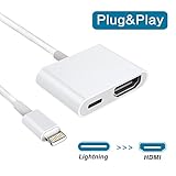 Lightning to HDMI, Lightning HDMI Cable Adapter, Lightning 1080P HDMI Video Output Home Theater Adapter for iPhone/iPad, 4K HDMI Sync Screen Converter for HDTV/Projector/Monitor, Must Supply Power