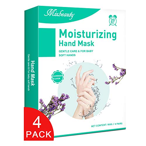 Mixbeauty Hand Mask for Dry Hands 4 Pack, Mixbeauty Moisturing Gloves, Moisturing and Repairing Damaged, Dry and Cracked Skin, Hand Spa Treatment for Soothing and Whitening Rough Skin