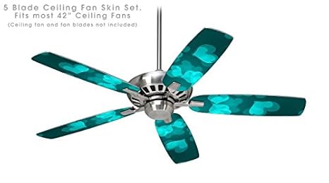 Bokeh Hearts Neon Teal Ceiling Fan Skin Kit Fits Most 42 Inch