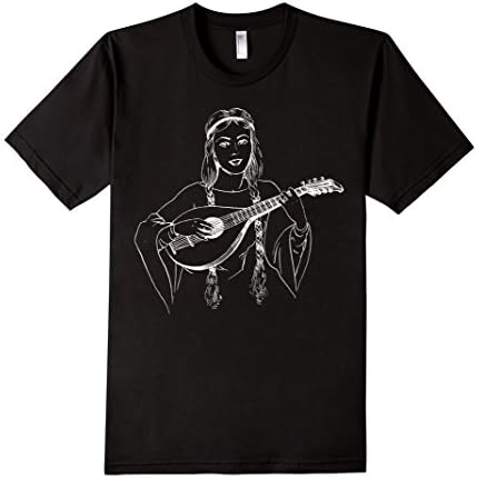 Men's T-Shirt With Musical Instrument Lute Cool Musician Tee Medium Black