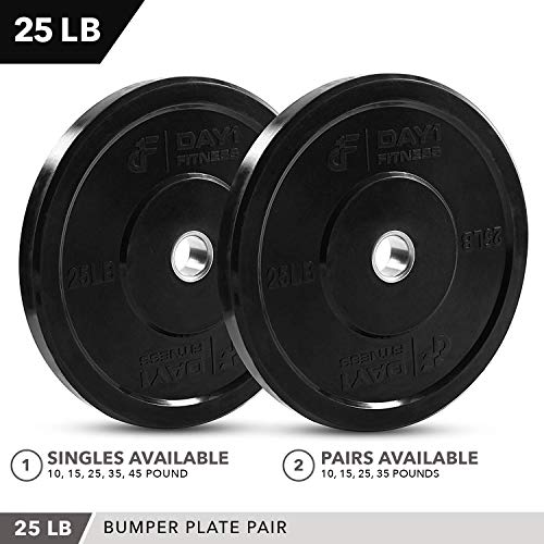 DAY 1 FITNESS Olympic Bumper Weighted Plate 2" For Barbells, Bars 25