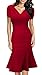 Miusol Women's Official V-Neck Retro Cap Sleeve Fitted Business Cocktail Dress (Medium, Red)