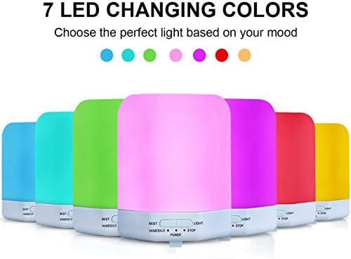 [Upgraded Version]Essential Oil Diffuser, 380ml Aroma Essential Oil Cool Mist Humidifier with Adjustable Mist Mode and 7 LED Color Changing Lights for Home Office Baby, Waterless Auto Shut-off