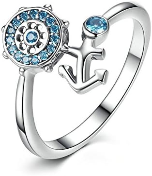 925 Sterling Silver Light Blue Stone Anchor Women Finger Ring Fashion S925 Silver Anniversary Jewelry (7)