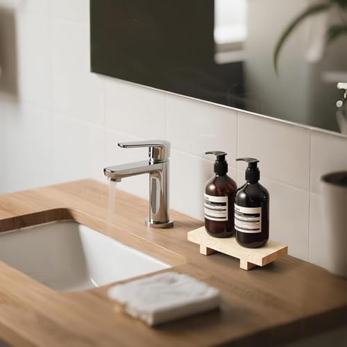 WORHE Travertine Soap Tray for Bathroom Countertop 8.6" x 3.5" Waterproof Stone Soap Dish Holder, Marble Pedestal Stand for Sink, Vanity, Counter Luxury Decorative Tray Farmhouse Decor Beige-H087
