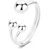 Beaded Ball S925 Sterling Silver Ring for Women Men Geometric Tiny Balls Adjustable Open Band Rings Fashion Simple Statement Stacking Middle Tail Finger Jewelry Minimalist Gift Birthday Xmas