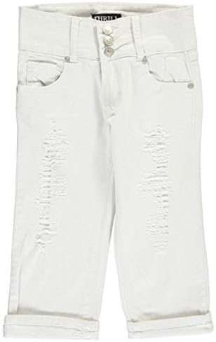 Thrill Big Girls' "Buttoned Up" Capri Jeans - white, 14