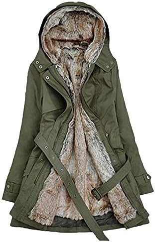 HGWXX7 Women's Winter Warm Faux Fur Lining Trench Coat Thick Long Jacket Hooded Parka
