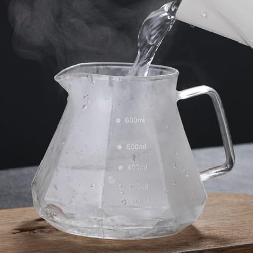 HOOPZOZA V60 Glass Coffee Pot 600mL Coffee Maker Diamond Style Teapot Glass Pot Pour Over Coffee with Lid (D-600+lid)