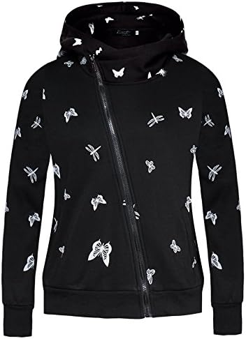 XINGONGCHENG Women's Hoodie Long Sleeve Casual Zip-up Pockets Sweatshirts Outdoor Tops Schmetterlinge XL