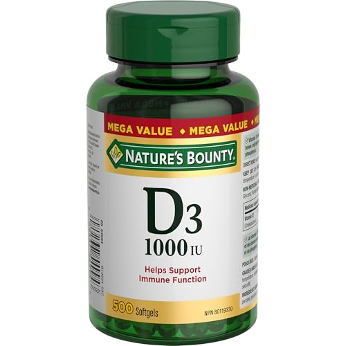NATURE'S BOUNTY Vitamin D3, 1000 IU, Mega Value, Helps Support Immune Function, Helps Develop & Maintain Bones & Teeth, Helps in Absorption Of Calcium & Phosphorus, 500 Softgels, 118 g