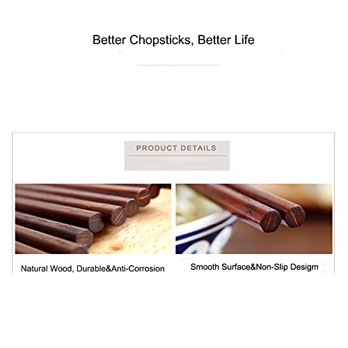 HuaLan Japanese Style Natural Wood Chopsticks Set Reusable Classic Style Chopsticks 5 Pairs Gift Set