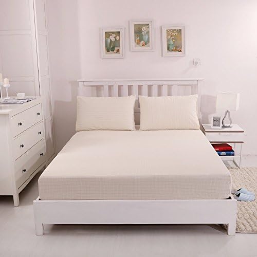 Earthing Fitted Sheet King Size with Grounding Connection Cord, 400TC Conductive Mat with Pure Silver Thread for Better Sleep, Natural Wellness and Healthy Earth Energy, Natural Beige