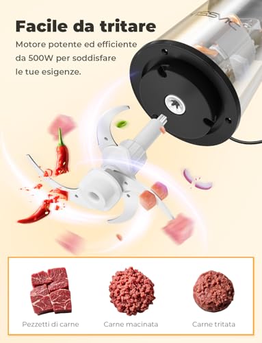YISSVIC Electric Kitchen Chopper 2L, 500W, 2 Speed, 2×4 Blades, Stainless Steel Bowl, Non-Slip Ring, Dishwasher Safe, for Fruit Vegetables Meat Spices