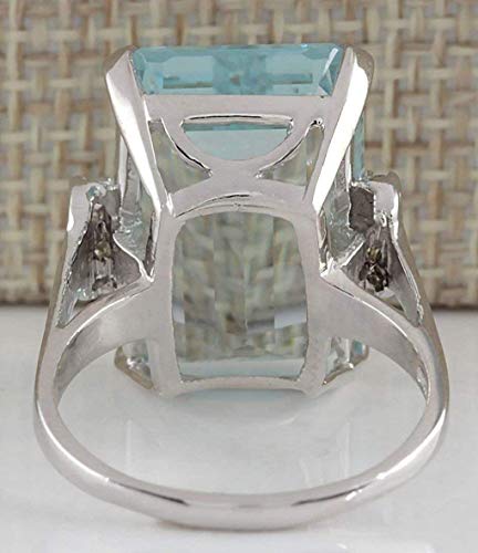 Vintage Women 925 Silver Aquamarine Gemstone Ring Wedding Jewelry Size (8)