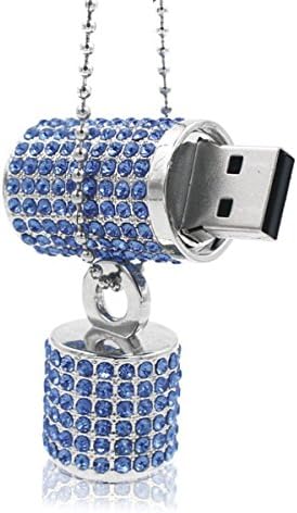 Ciway Luxury Jewelry Lip Stick Shaped USB Flash Drive USB 2.0 Thumb Pen Drive With Necklace (Blue,64GB)