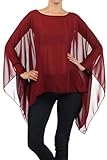 Modern Kiwi Solid Sheer Chiffon Caftan Poncho Tunic Top Burgundy One Size