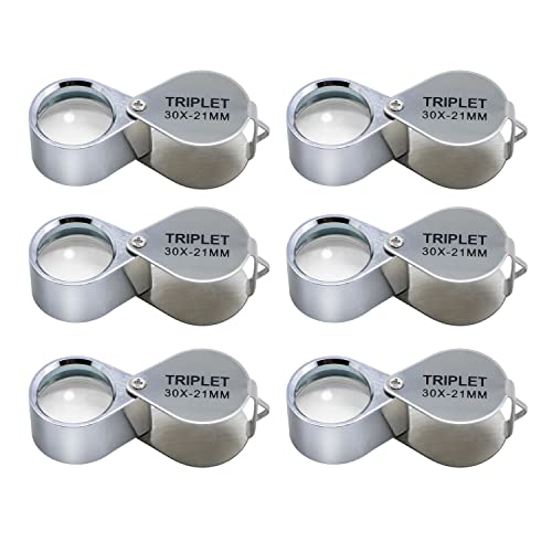 6 Pcs Mini 30X 21mm Singlet Jeweler's Jewelry Loupe Magnifier Magnifying Glass Silver w/ Box