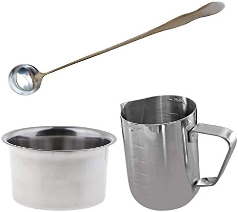 P Prettyia Long Handle Deep Wells Stainless Steel Mixing Spoon & 350ml Stainless Steel Pitcher Jug Candle Making Pouring Pot for Melting Wax Soap Base Supplies