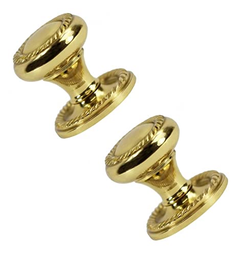 TERF® 35mm Traditional Georgian Polished Brass Cabinet Door Knobs 35mm Chest Drawer Cupboard Kitchen Wardrobe Door Pull Handle Knobs with Fixing Screw for Use Home and Office - Pack of 2