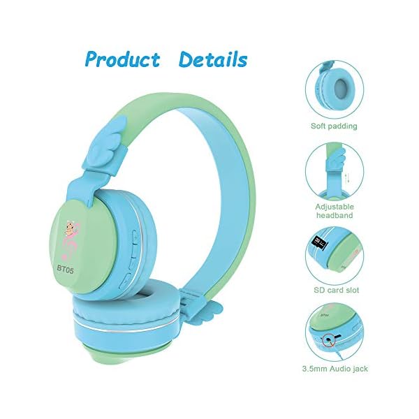 Headphones-Riwbox-BT05-Wings-Kids-Headphones-Wireless-Bluetooth-Over-Ear-85dB103db-Volume-Control-Children-Foldable-Headphones-with-MicTF-Card-Compatible-with-TabletSmartphoneSchool-BlueGreen Riwbox Headphones, BT05 Wings Kids Headphones Wireless Bluetooth Over Ear 85dB/103db Volume Control Children Foldable…