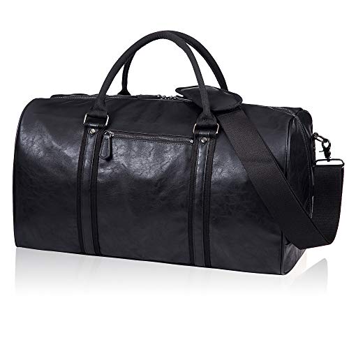 seyfocnia Oversized Travel Duffel Bag, Waterproof Leather Weekend bag Gym Sports Overnight Large Carry On Hand Bag-Black