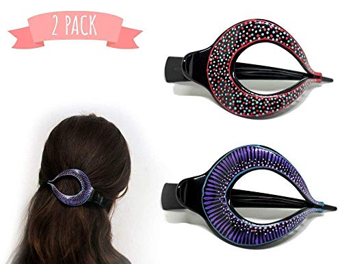Barrette Hair Clips. Hair Styling for Women & Girls Made Easy This Attractive Hair Accessory Can Be Used As a Bun Maker Or a Hair Grip. For thick & thin hair. 2 Pcs Uniquely Hand Painted.