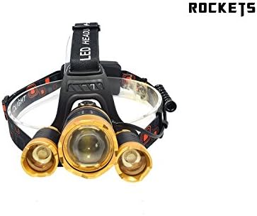 NEW DESIGN ROCKETS HIGH POWER OUTPUT LED HEADLAMP WATERPROOF T6 LED 4000 ONE SIZE FITS ALL GOLD ALUMINUM ALLOY HOUSING