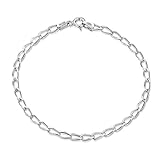 Amberta 925 Sterling Silver 3.1 mm Diamond Cut Oval Cable Charm Bracelet Size Chain Necklace 7.5
