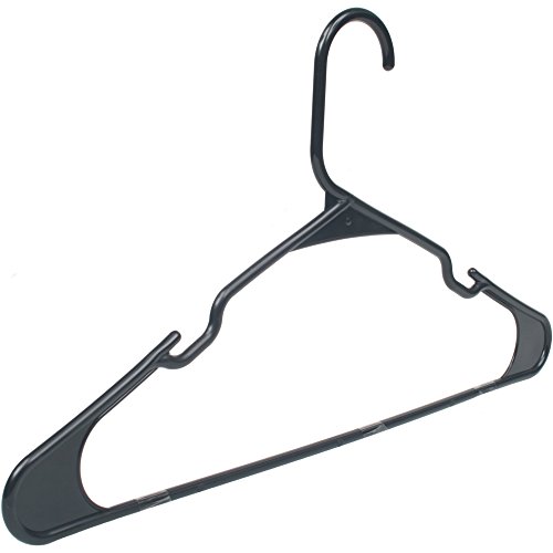 Black Plastic Hangers, Durable & Slim, Notched, Set of 48, Made In The USA (48 Notched Hangers)