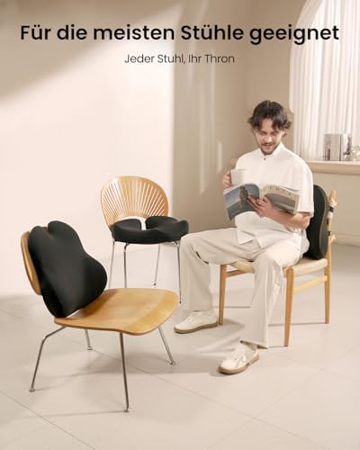 Ergonomisches RückenKissen aus Memory Foam, Lendenkissen für Bürostuhl Autositz und Schreibtischstuhl, Lendenwirbelkissen Atmungsaktiv, Rückenstütze mit Verstellbare Doppelriemen, Schwarz