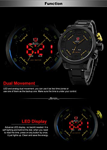 Gulper Shark Deportivos Relojes De Pulseras Hombre Acero inoxidalbe Alarma Día Fecha Pantalla LED - Imagen 4