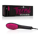 Brilliance New York - Thermal Styling Brush, 3-in-1 Straightener, Detangling Brush, and Hair Massager, Black and Pink