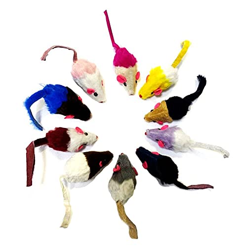 Autoau Rattling Catnip Mice - Cat Toys Mouse 10 Pcs Catnip Toys for Cats, Pet Mouse Toys for Indoor Cats, Interactive Cat Toy Mouse, Mixed Fake Rainbow Mice Cat Toys(Colors Random)